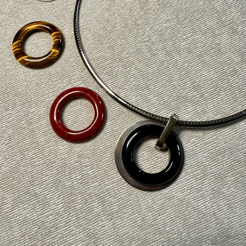 Sterling Silver 18” choker interchangeable stones Jade,Onyx,TigersEye,Amethyst - Picture 6 of 13